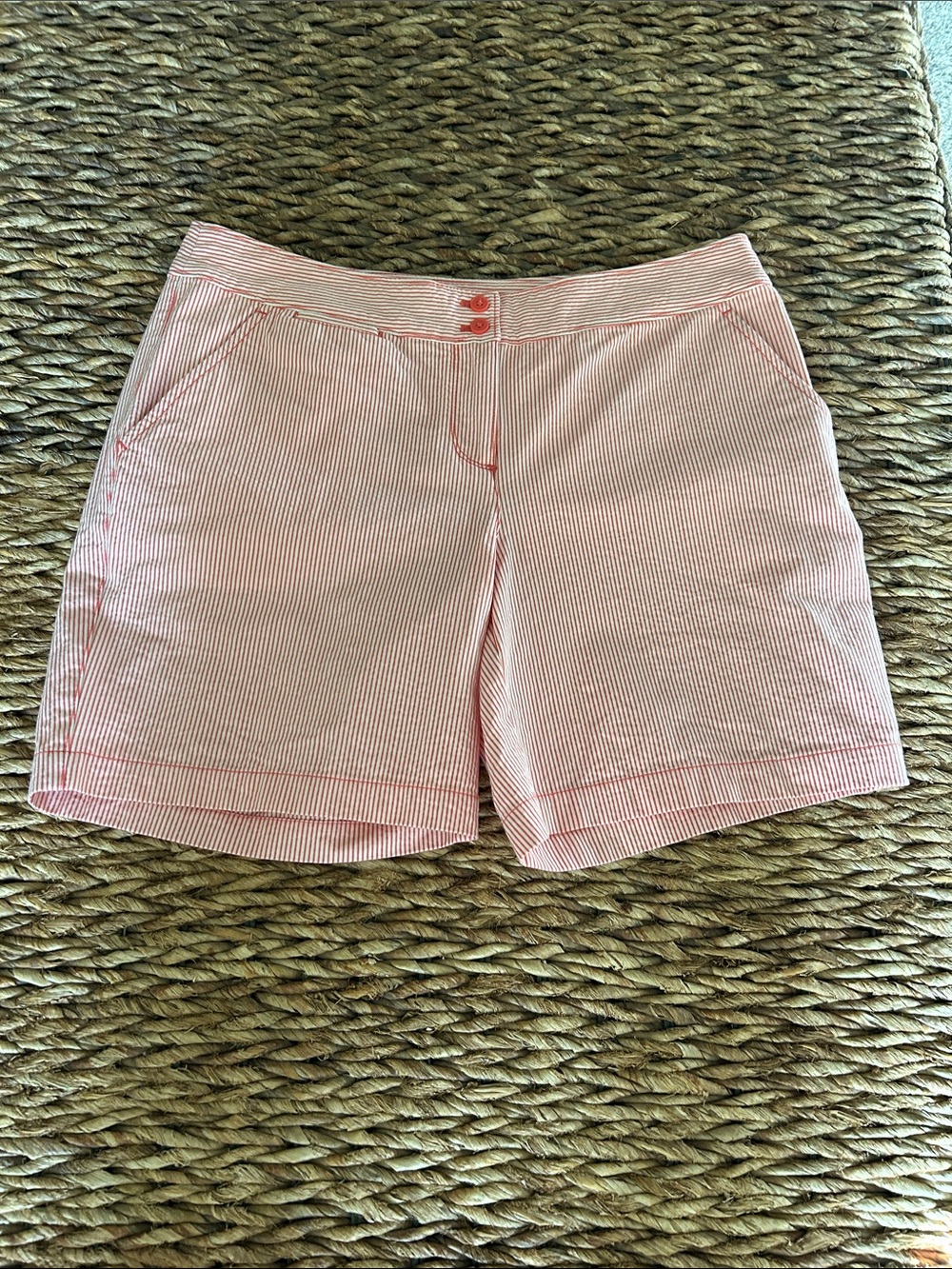 Tommy Bahama Salmon and White Striped Seersucker Shorts